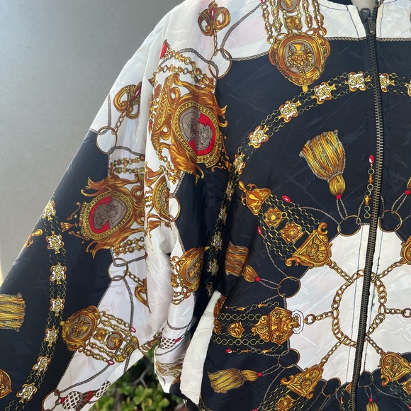 Vintage reversible bomber jacket baroque print polyester Sz M/L - Picture 11 of 13